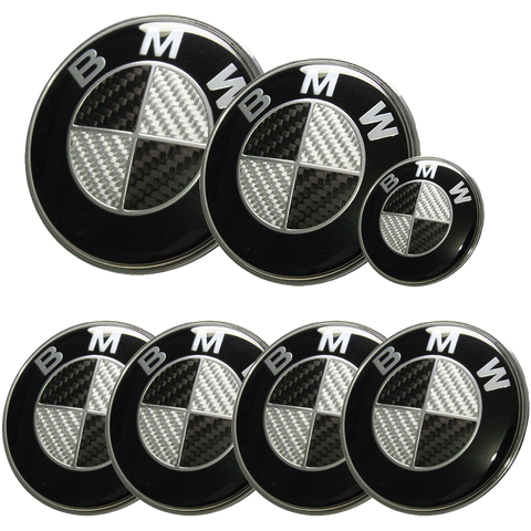 Afauto 7pcs BMW Black-Silver Carbon Fiber Style Emblem Logo Badge